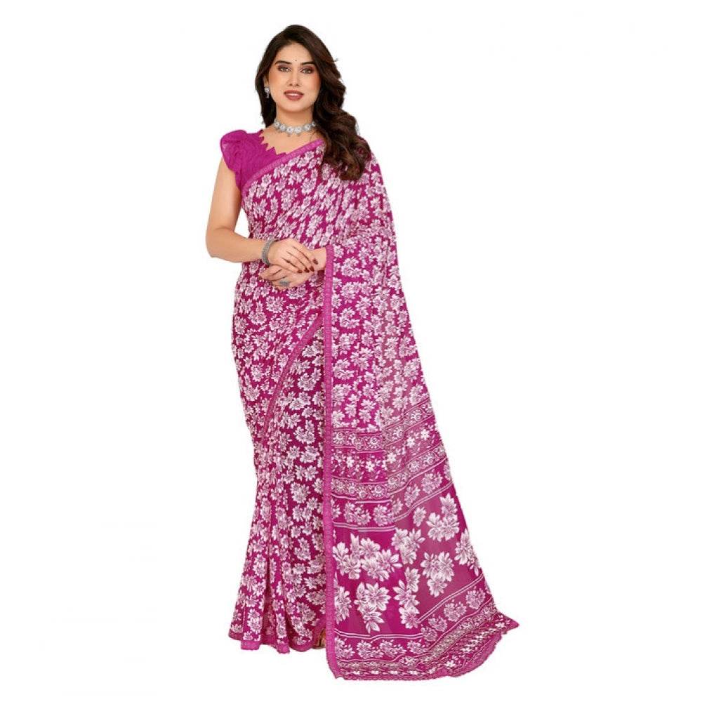 Generic Women's Georgette Printed Saree With Unstitched Blouse 5.5Mtr (Pink) - MYLUXURY LANE ENTERPRISE