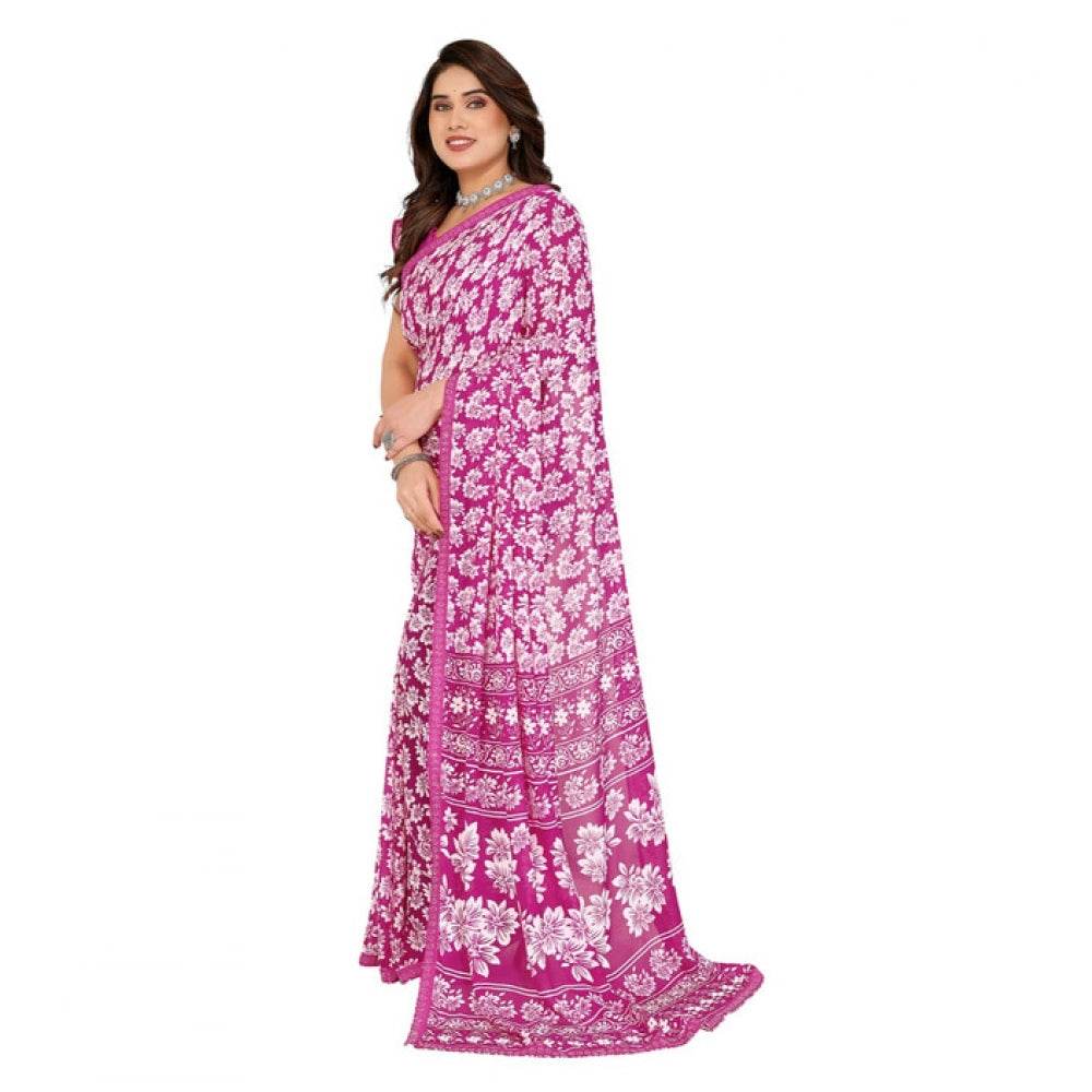 Generic Women's Georgette Printed Saree With Unstitched Blouse 5.5Mtr (Pink) - MYLUXURY LANE ENTERPRISE
