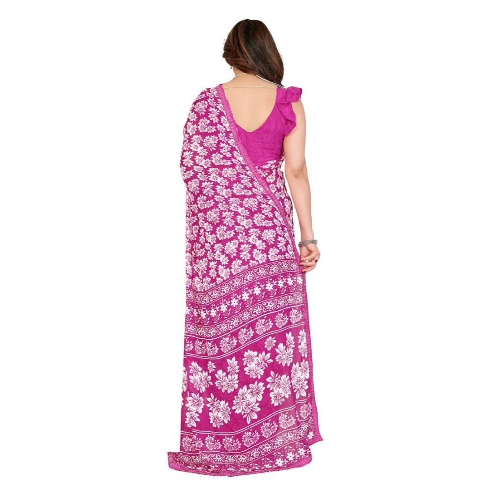 Generic Women's Georgette Printed Saree With Unstitched Blouse 5.5Mtr (Pink) - MYLUXURY LANE ENTERPRISE