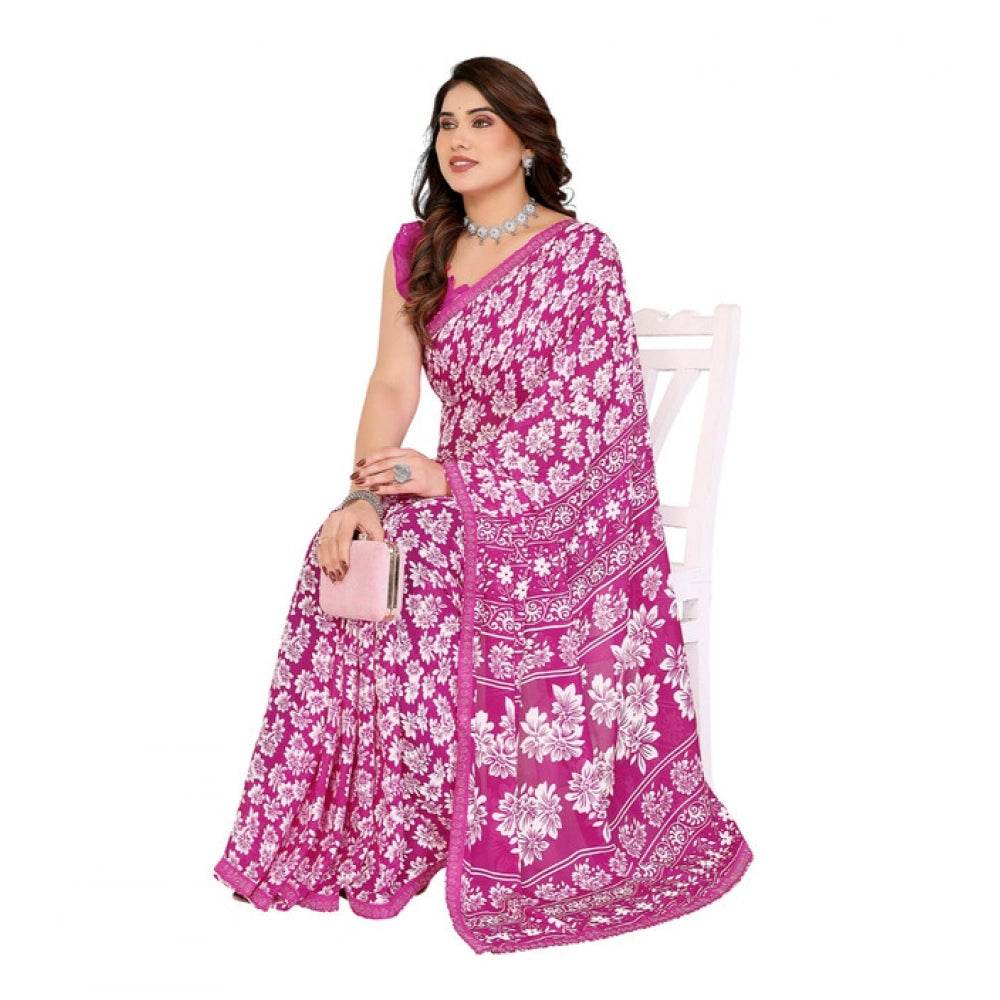 Generic Women's Georgette Printed Saree With Unstitched Blouse 5.5Mtr (Pink) - MYLUXURY LANE ENTERPRISE