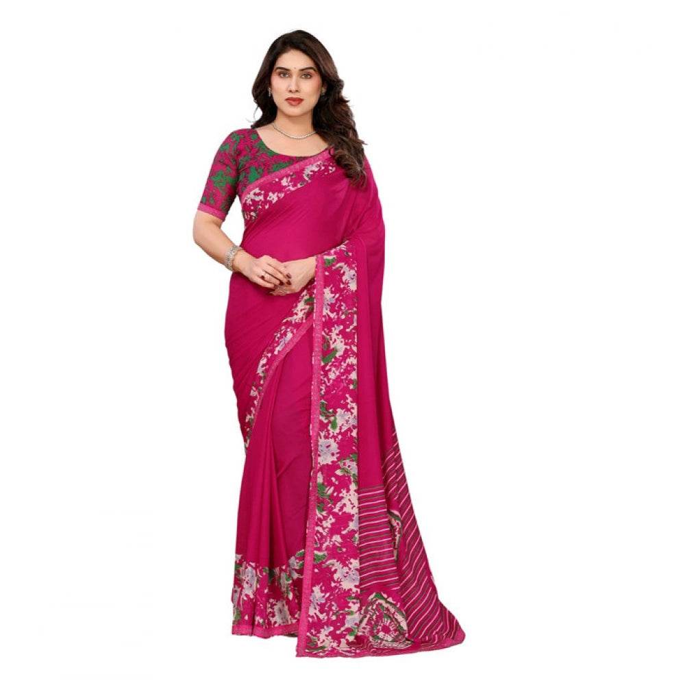 Generic Women's Georgette Printed Saree With Unstitched Blouse 5.5Mtr (Pink) - MYLUXURY LANE ENTERPRISE