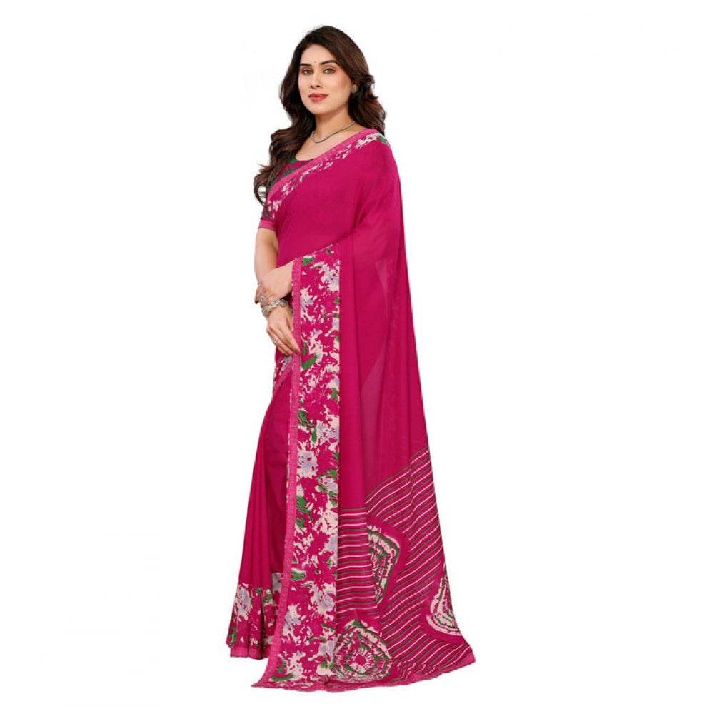 Generic Women's Georgette Printed Saree With Unstitched Blouse 5.5Mtr (Pink) - MYLUXURY LANE ENTERPRISE