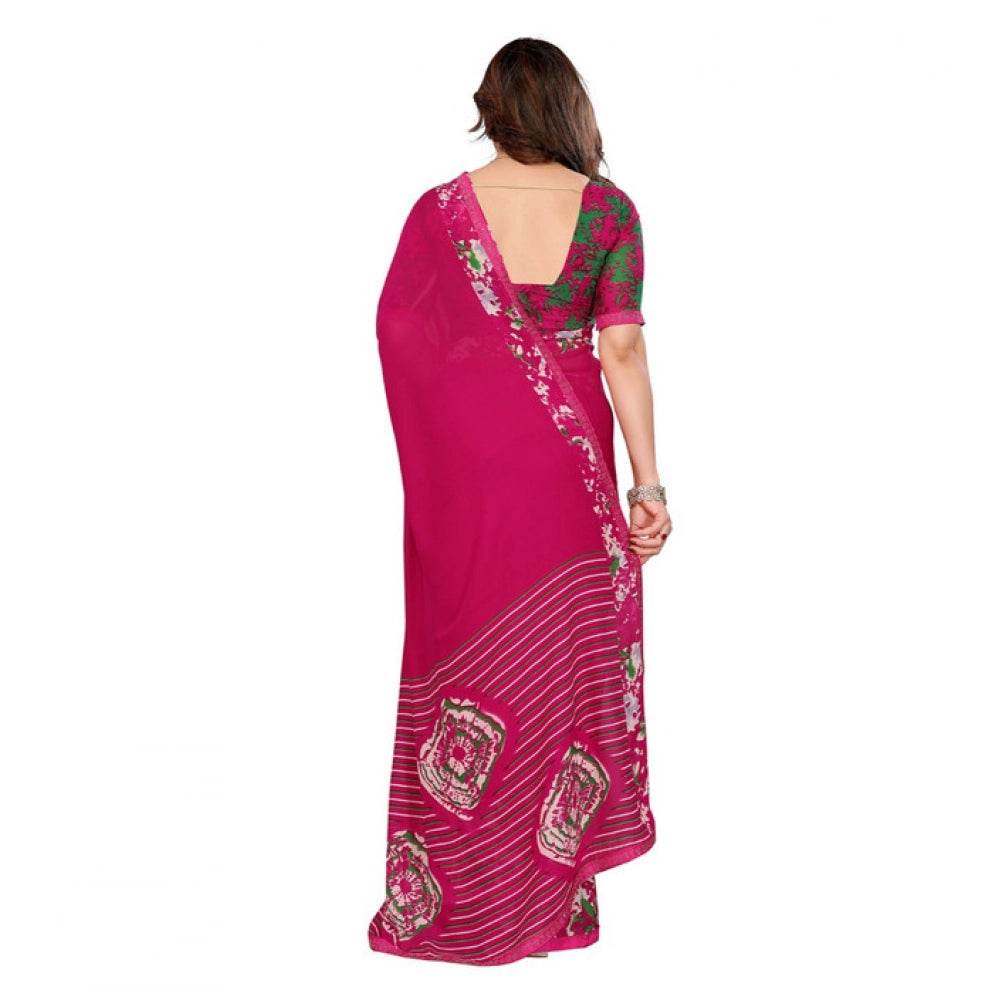 Generic Women's Georgette Printed Saree With Unstitched Blouse 5.5Mtr (Pink) - MYLUXURY LANE ENTERPRISE