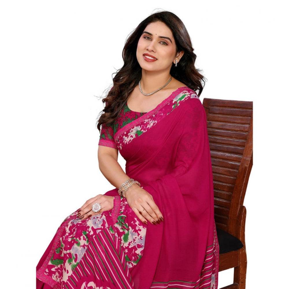 Generic Women's Georgette Printed Saree With Unstitched Blouse 5.5Mtr (Pink) - MYLUXURY LANE ENTERPRISE