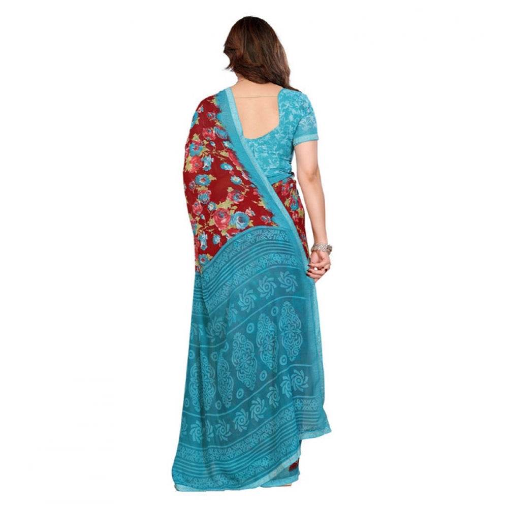 Generic Women's Georgette Printed Saree With Unstitched Blouse 5.5Mtr (Maroon) - MYLUXURY LANE ENTERPRISE