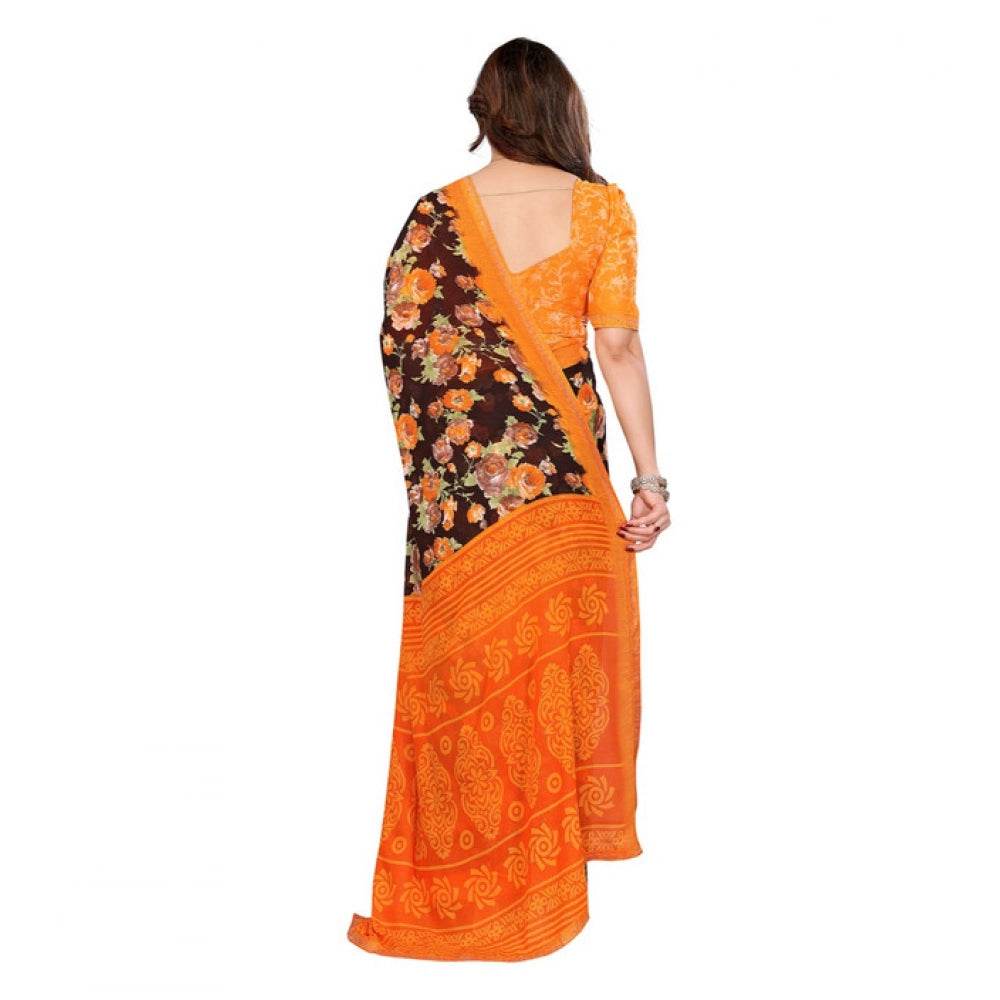 Generic Women's Georgette Printed Saree With Unstitched Blouse 5.5Mtr (Mustard) - MYLUXURY LANE ENTERPRISE