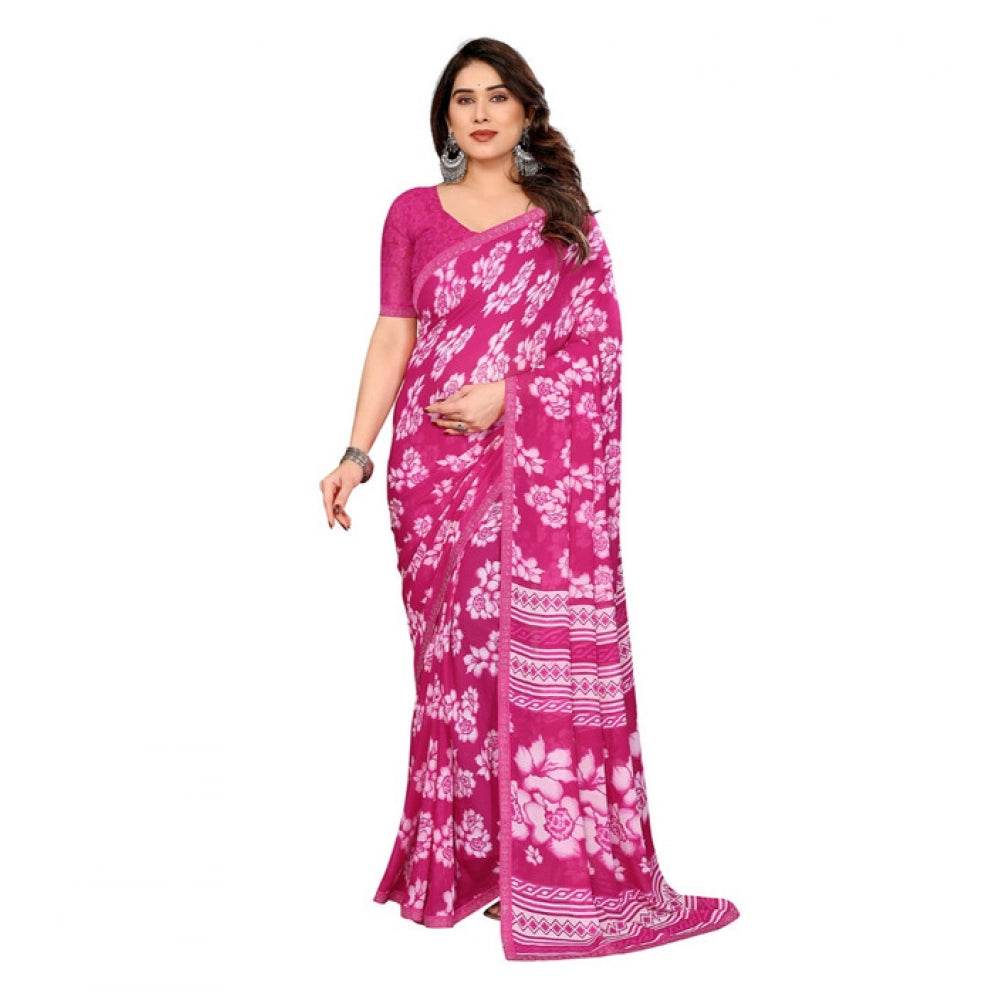 Generic Women's Georgette Printed Saree With Unstitched Blouse 5.5Mtr (Pink) - MYLUXURY LANE ENTERPRISE