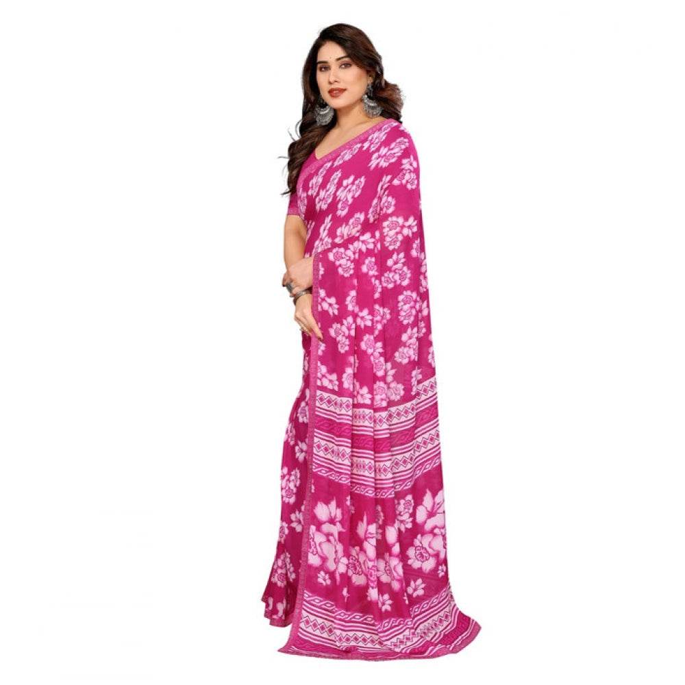 Generic Women's Georgette Printed Saree With Unstitched Blouse 5.5Mtr (Pink) - MYLUXURY LANE ENTERPRISE