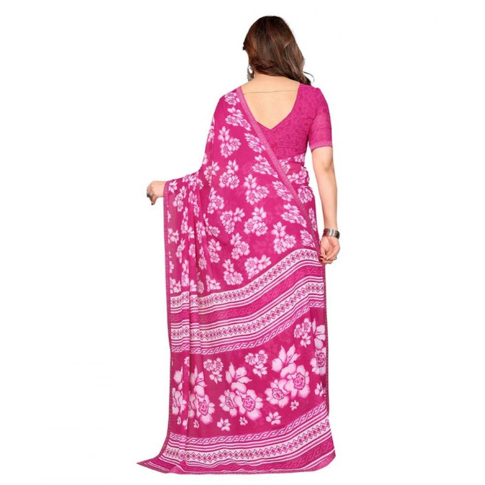 Generic Women's Georgette Printed Saree With Unstitched Blouse 5.5Mtr (Pink) - MYLUXURY LANE ENTERPRISE