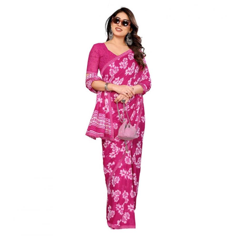 Generic Women's Georgette Printed Saree With Unstitched Blouse 5.5Mtr (Pink) - MYLUXURY LANE ENTERPRISE