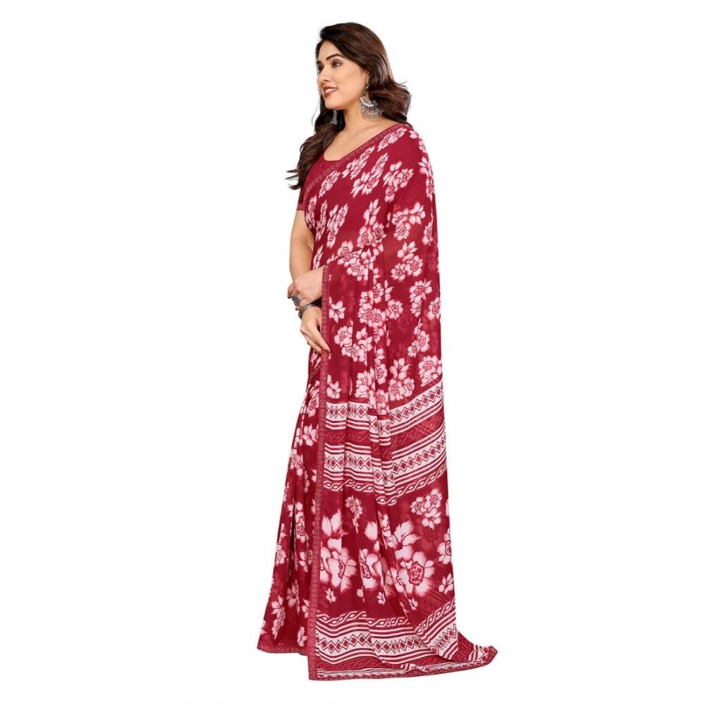 Generic Women's Georgette Printed Saree With Unstitched Blouse 5.5Mtr (Red) - MYLUXURY LANE ENTERPRISE