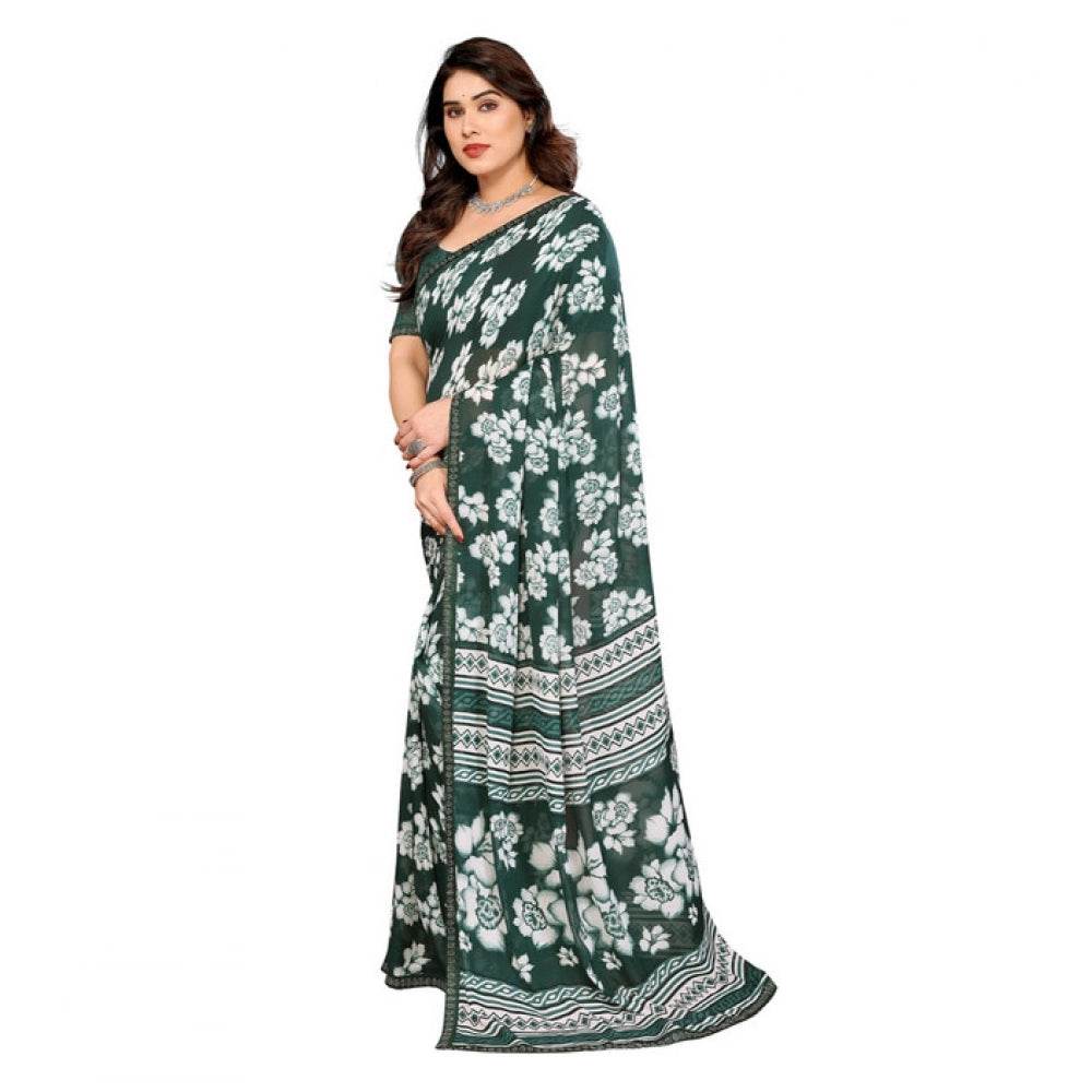 Generic Women's Georgette Printed Saree With Unstitched Blouse 5.5Mtr (Green) - MYLUXURY LANE ENTERPRISE
