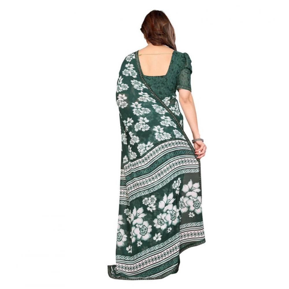 Generic Women's Georgette Printed Saree With Unstitched Blouse 5.5Mtr (Green) - MYLUXURY LANE ENTERPRISE