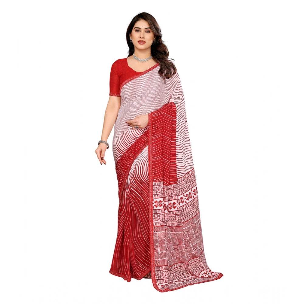 Generic Women's Georgette Printed Saree With Unstitched Blouse 5.5Mtr (Red) - MYLUXURY LANE ENTERPRISE