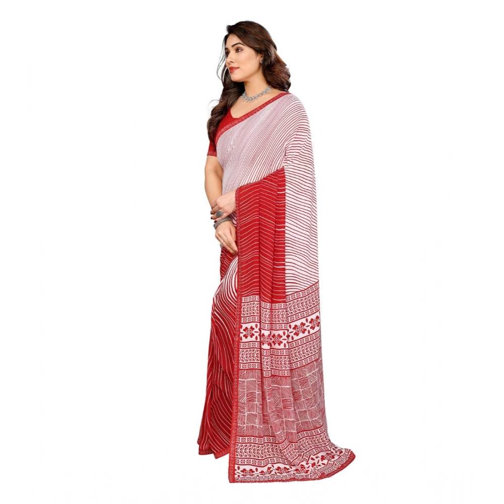 Generic Women's Georgette Printed Saree With Unstitched Blouse 5.5Mtr (Red) - MYLUXURY LANE ENTERPRISE