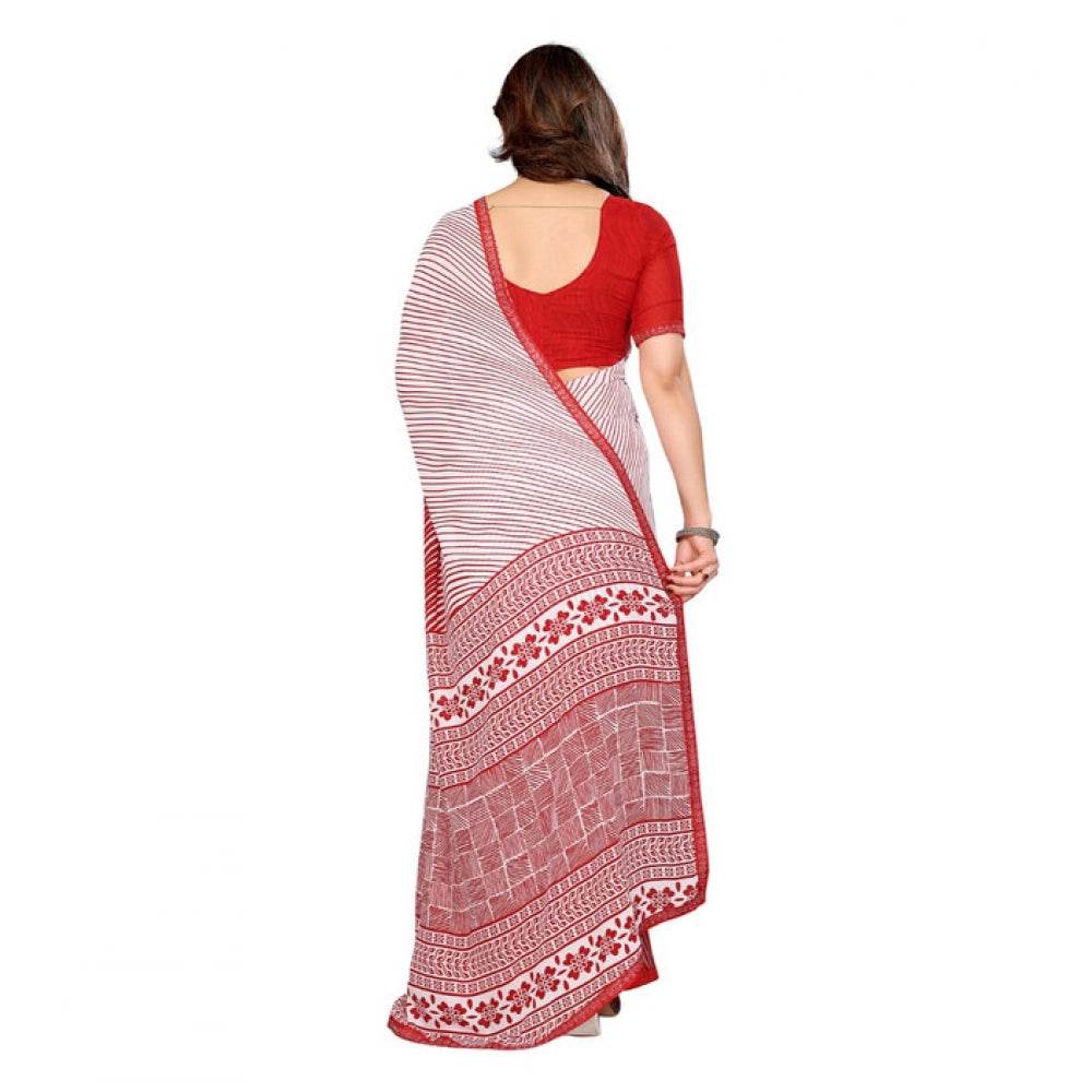 Generic Women's Georgette Printed Saree With Unstitched Blouse 5.5Mtr (Red) - MYLUXURY LANE ENTERPRISE