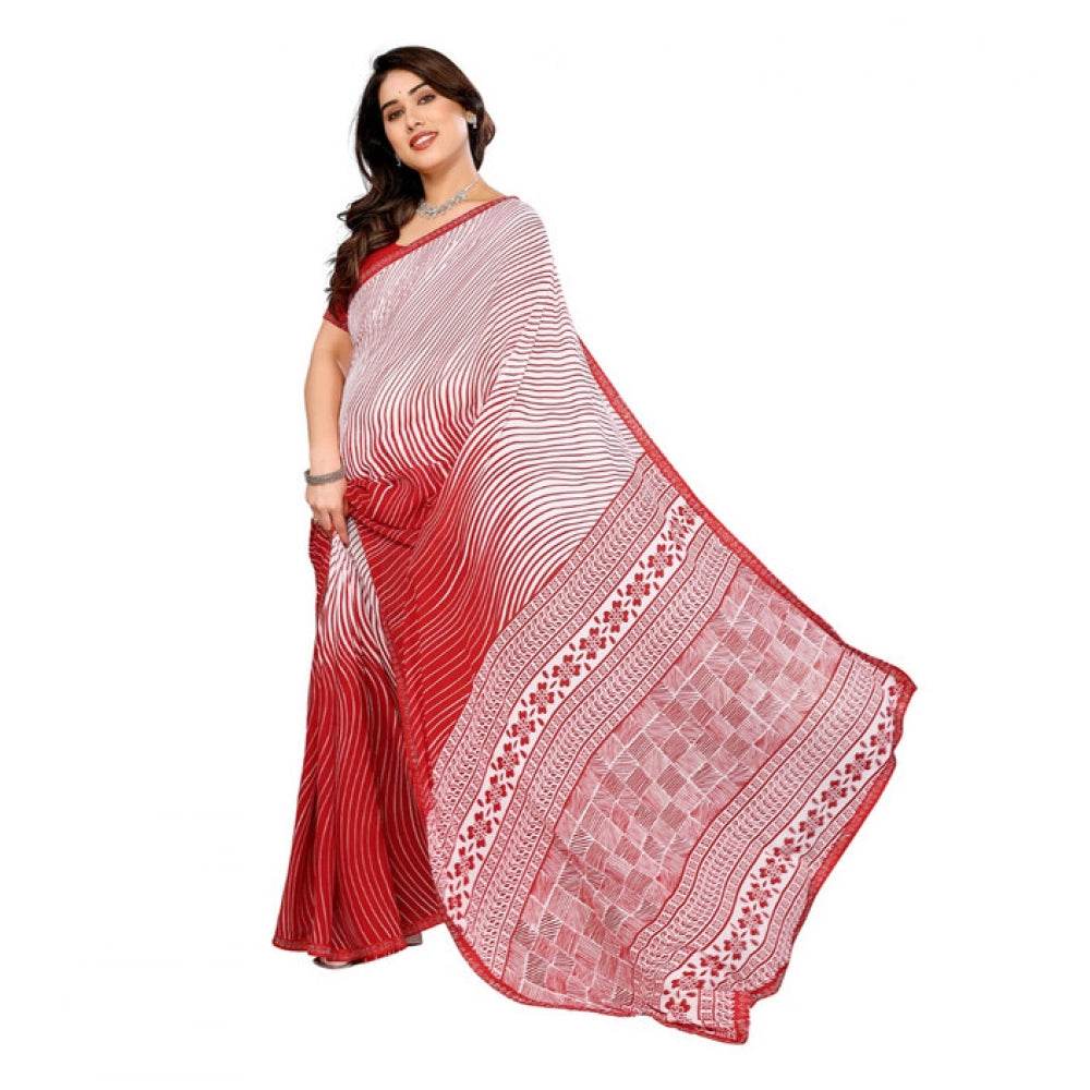 Generic Women's Georgette Printed Saree With Unstitched Blouse 5.5Mtr (Red) - MYLUXURY LANE ENTERPRISE
