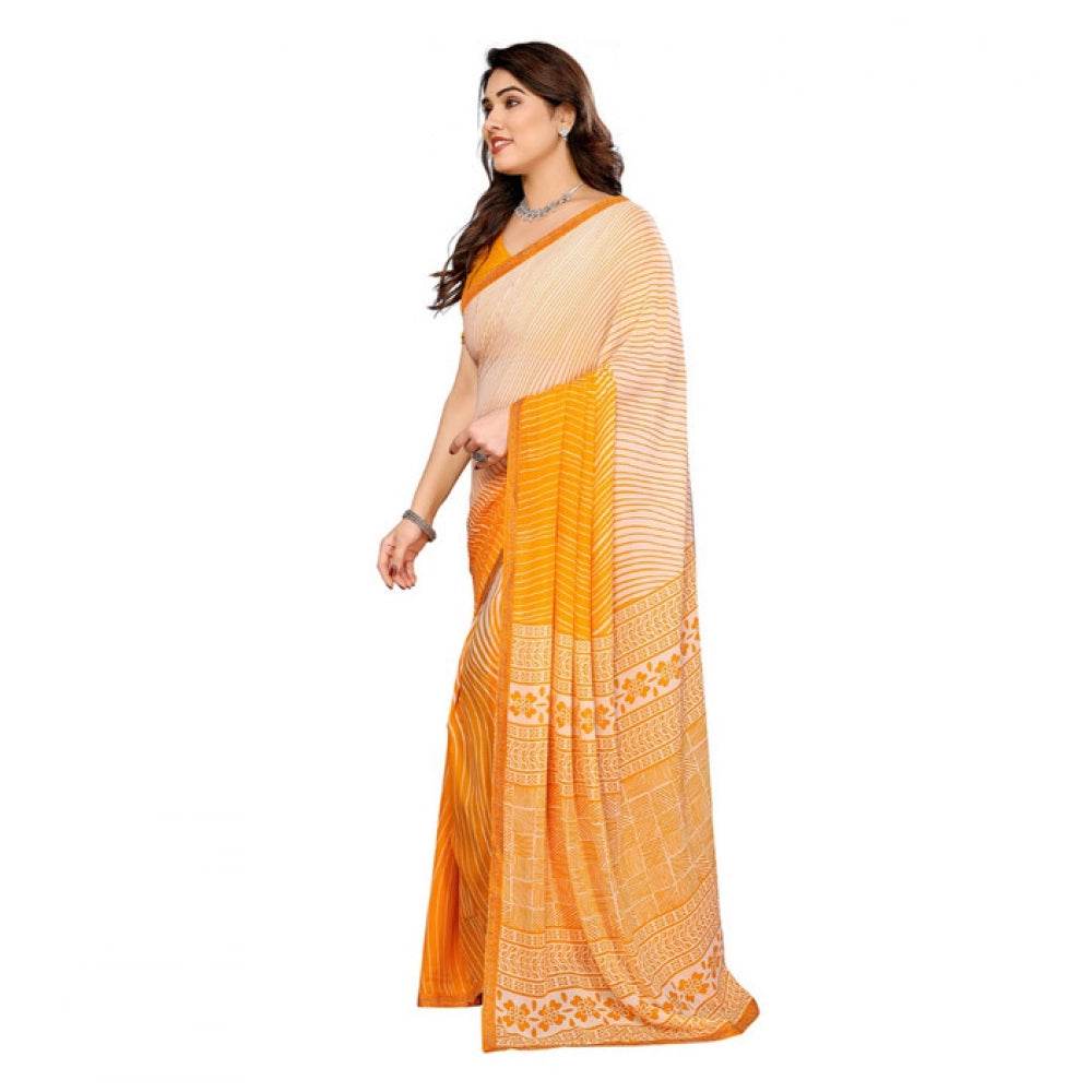 Generic Women's Georgette Printed Saree With Unstitched Blouse 5.5Mtr (Yellow) - MYLUXURY LANE ENTERPRISE