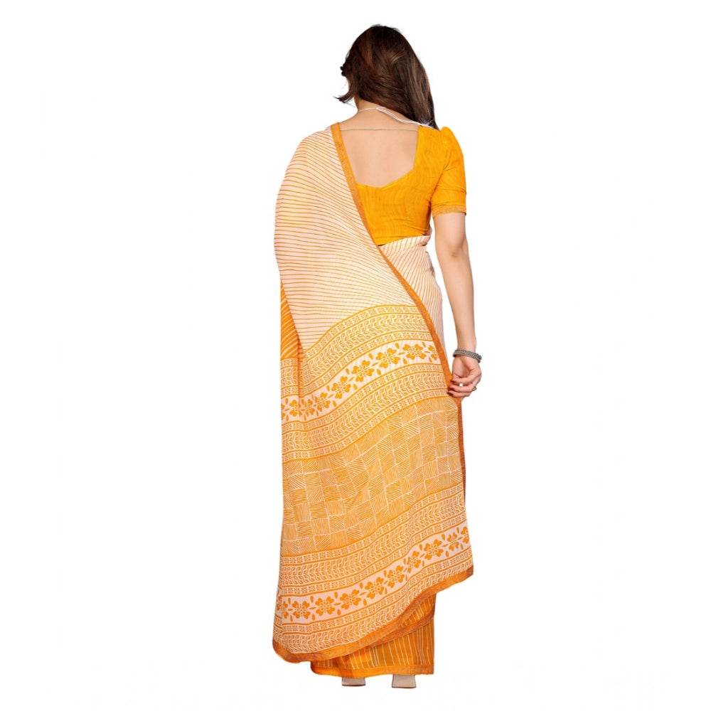 Generic Women's Georgette Printed Saree With Unstitched Blouse 5.5Mtr (Yellow) - MYLUXURY LANE ENTERPRISE