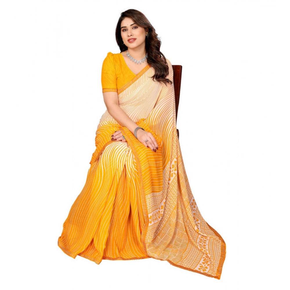 Generic Women's Georgette Printed Saree With Unstitched Blouse 5.5Mtr (Yellow) - MYLUXURY LANE ENTERPRISE