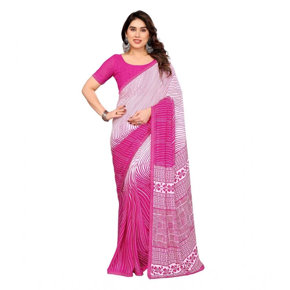 Generic Women's Georgette Printed Saree With Unstitched Blouse 5.5Mtr (Pink) - MYLUXURY LANE ENTERPRISE