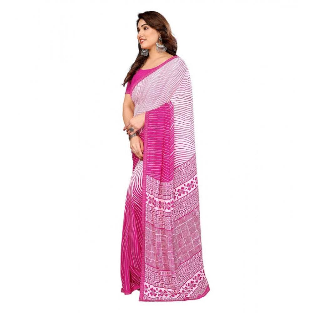 Generic Women's Georgette Printed Saree With Unstitched Blouse 5.5Mtr (Pink) - MYLUXURY LANE ENTERPRISE