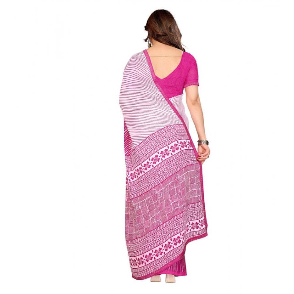 Generic Women's Georgette Printed Saree With Unstitched Blouse 5.5Mtr (Pink) - MYLUXURY LANE ENTERPRISE