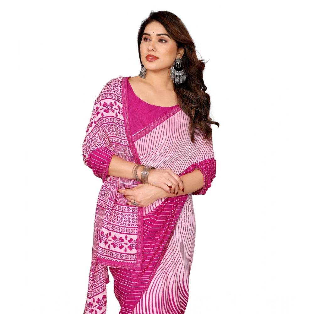 Generic Women's Georgette Printed Saree With Unstitched Blouse 5.5Mtr (Pink) - MYLUXURY LANE ENTERPRISE