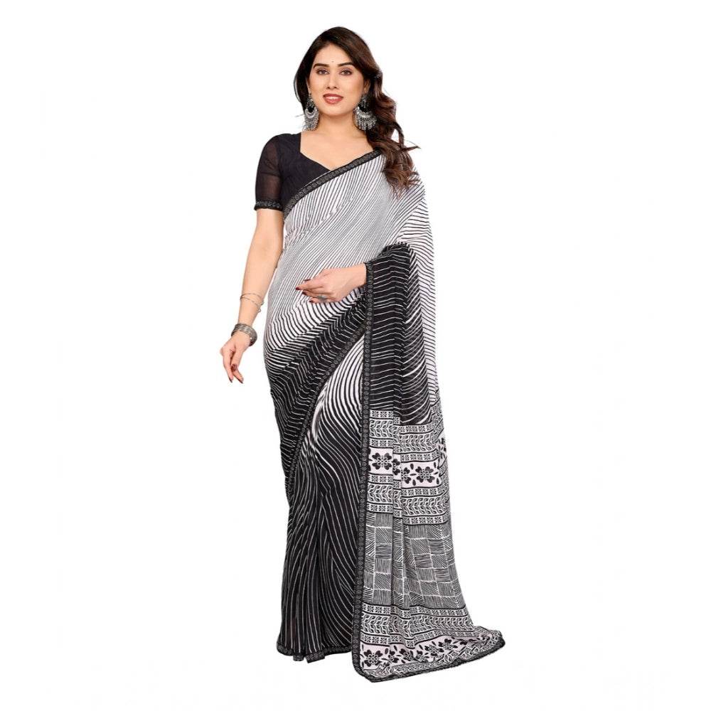 Generic Women's Georgette Printed Saree With Unstitched Blouse 5.5Mtr (Black) - MYLUXURY LANE ENTERPRISE