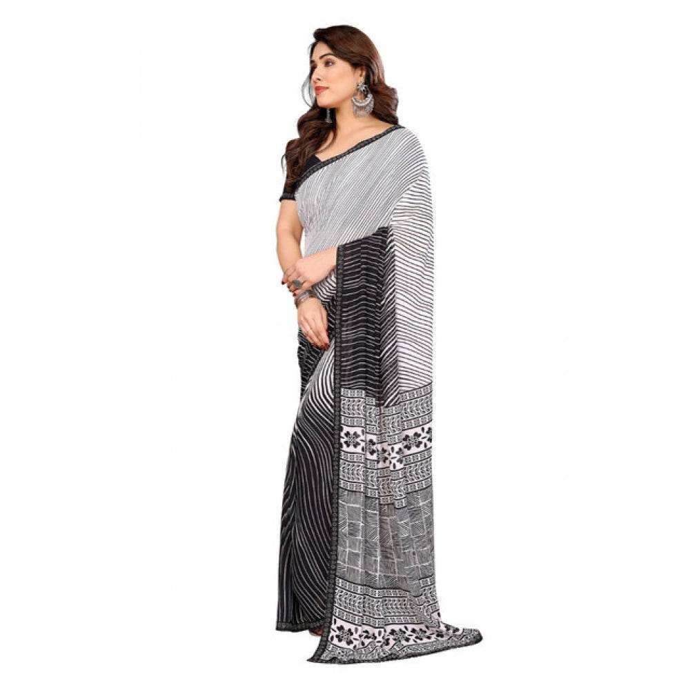Generic Women's Georgette Printed Saree With Unstitched Blouse 5.5Mtr (Black) - MYLUXURY LANE ENTERPRISE