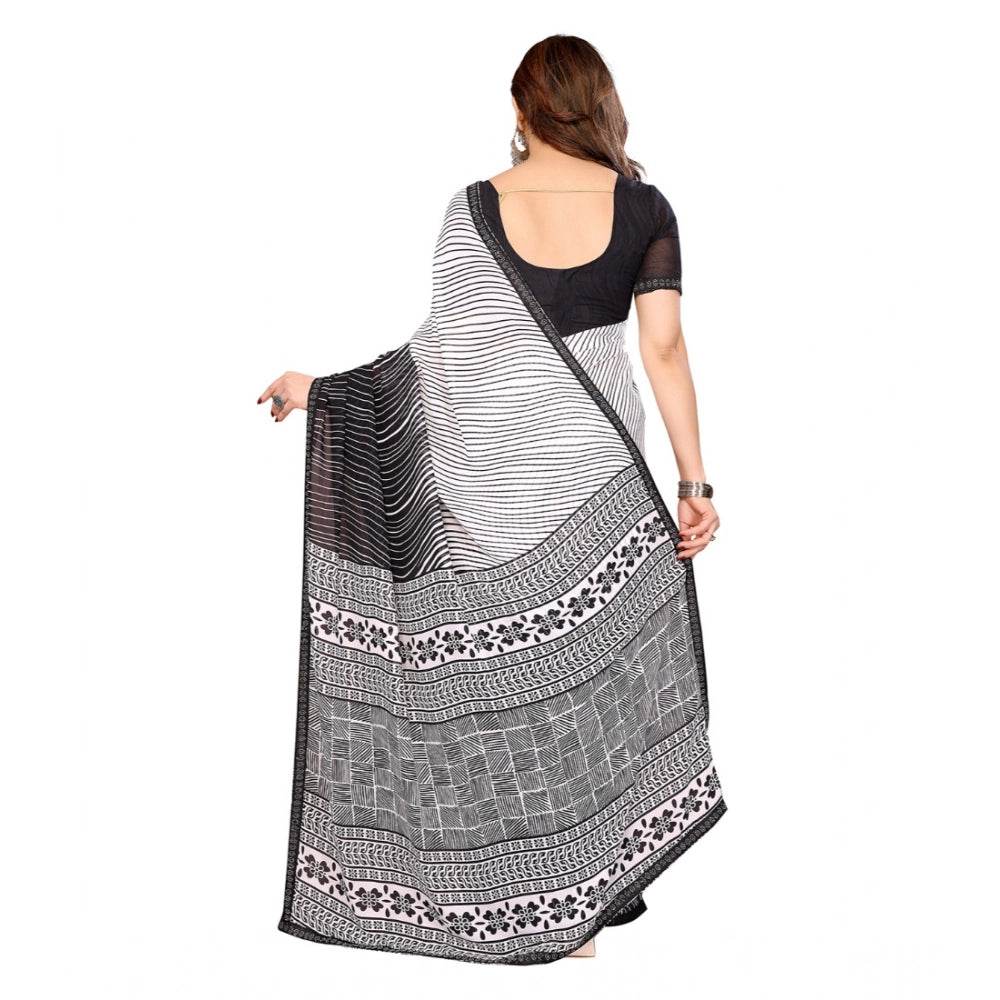 Generic Women's Georgette Printed Saree With Unstitched Blouse 5.5Mtr (Black) - MYLUXURY LANE ENTERPRISE