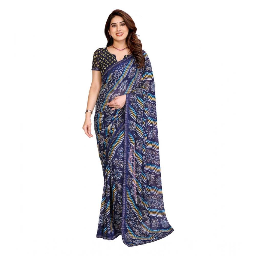 Generic Women's Georgette Printed Saree With Unstitched Blouse 5.5Mtr (Blue) - MYLUXURY LANE ENTERPRISE