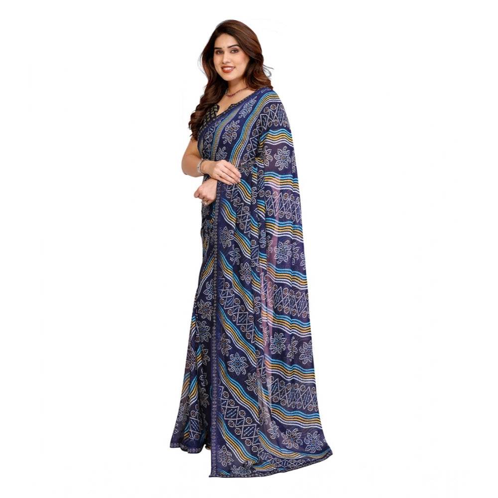 Generic Women's Georgette Printed Saree With Unstitched Blouse 5.5Mtr (Blue) - MYLUXURY LANE ENTERPRISE