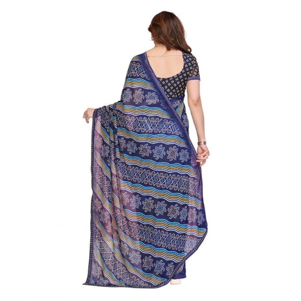 Generic Women's Georgette Printed Saree With Unstitched Blouse 5.5Mtr (Blue) - MYLUXURY LANE ENTERPRISE
