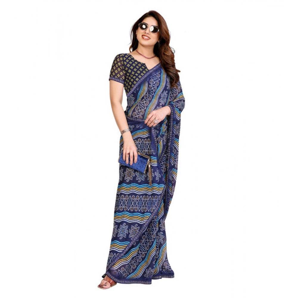 Generic Women's Georgette Printed Saree With Unstitched Blouse 5.5Mtr (Blue) - MYLUXURY LANE ENTERPRISE