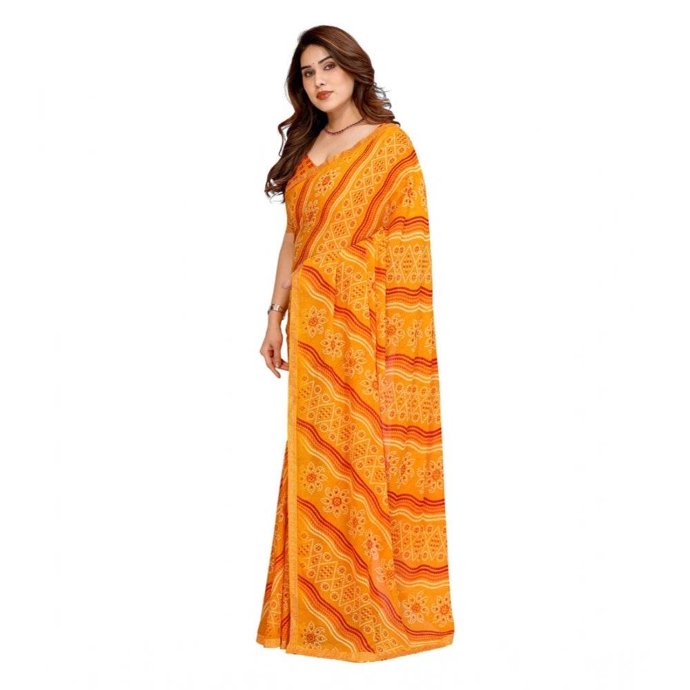 Generic Women's Georgette Printed Saree With Unstitched Blouse 5.5Mtr (Yellow) - MYLUXURY LANE ENTERPRISE