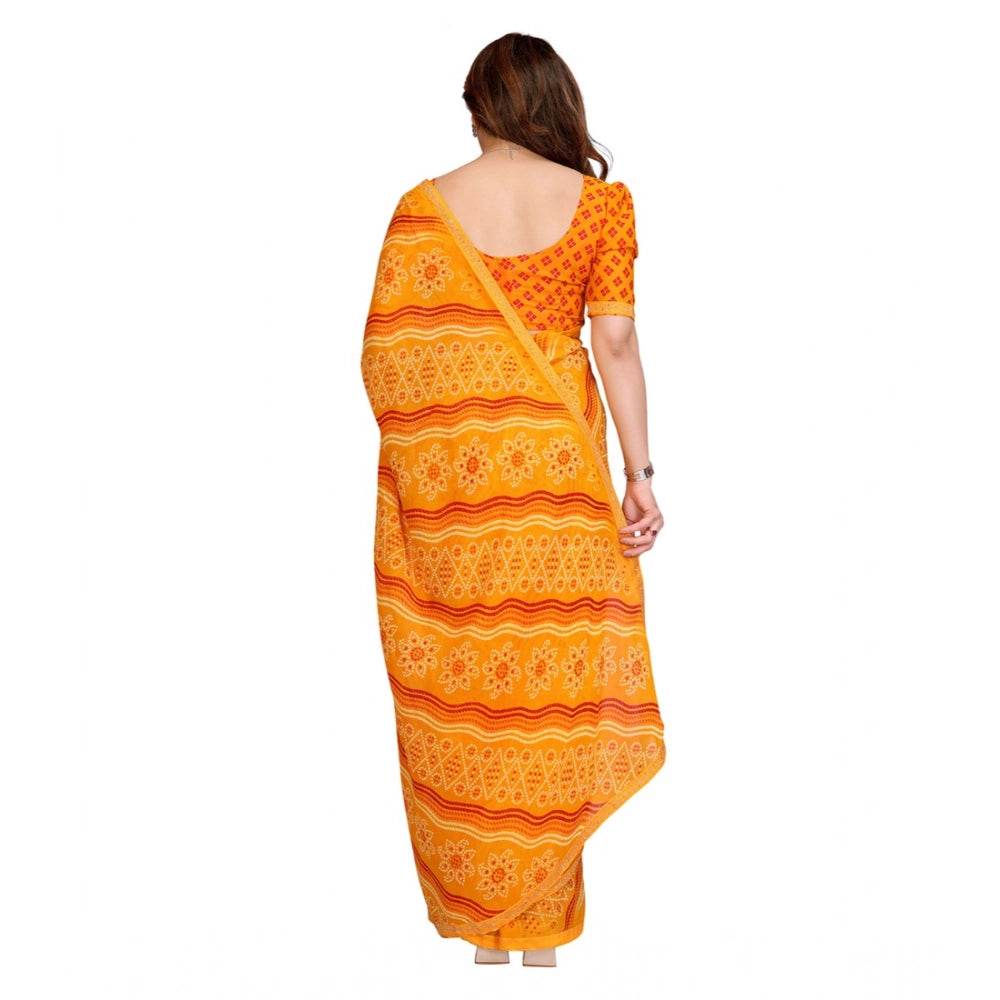 Generic Women's Georgette Printed Saree With Unstitched Blouse 5.5Mtr (Yellow) - MYLUXURY LANE ENTERPRISE