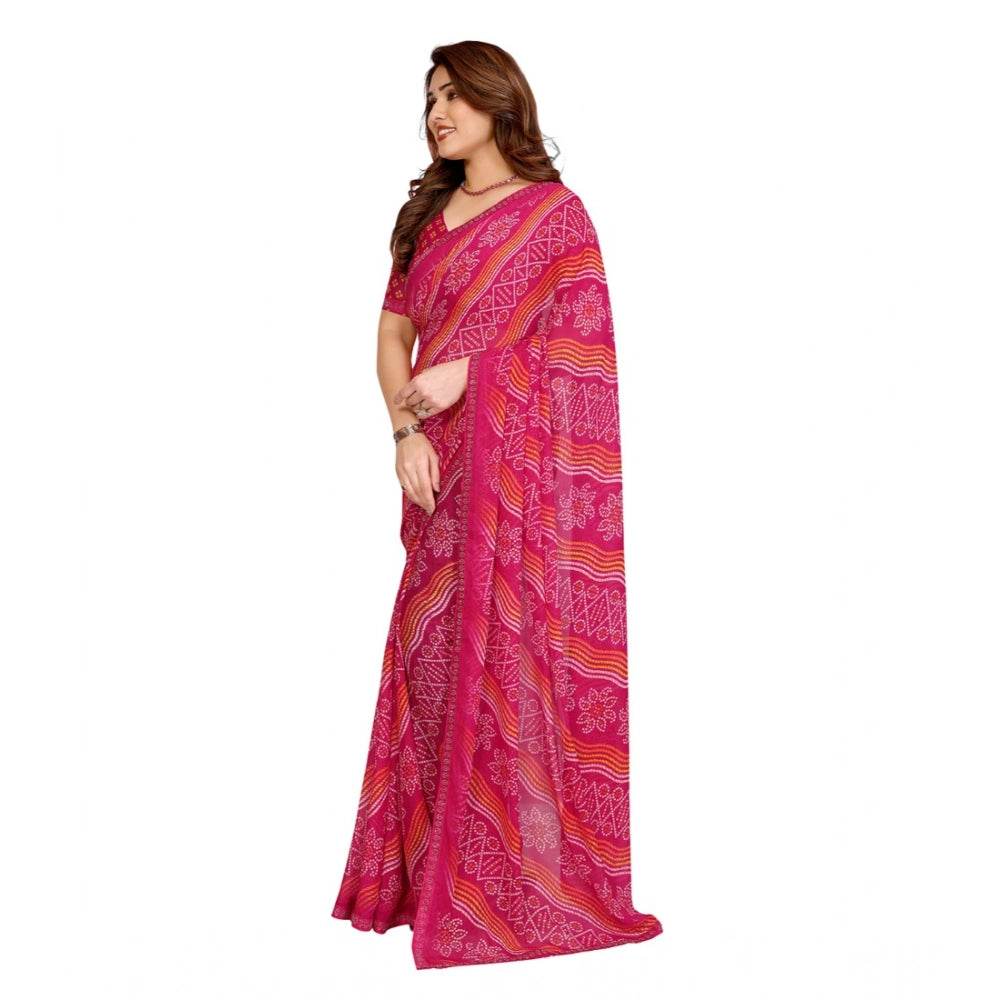 Generic Women's Georgette Printed Saree With Unstitched Blouse 5.5Mtr (Pink) - MYLUXURY LANE ENTERPRISE