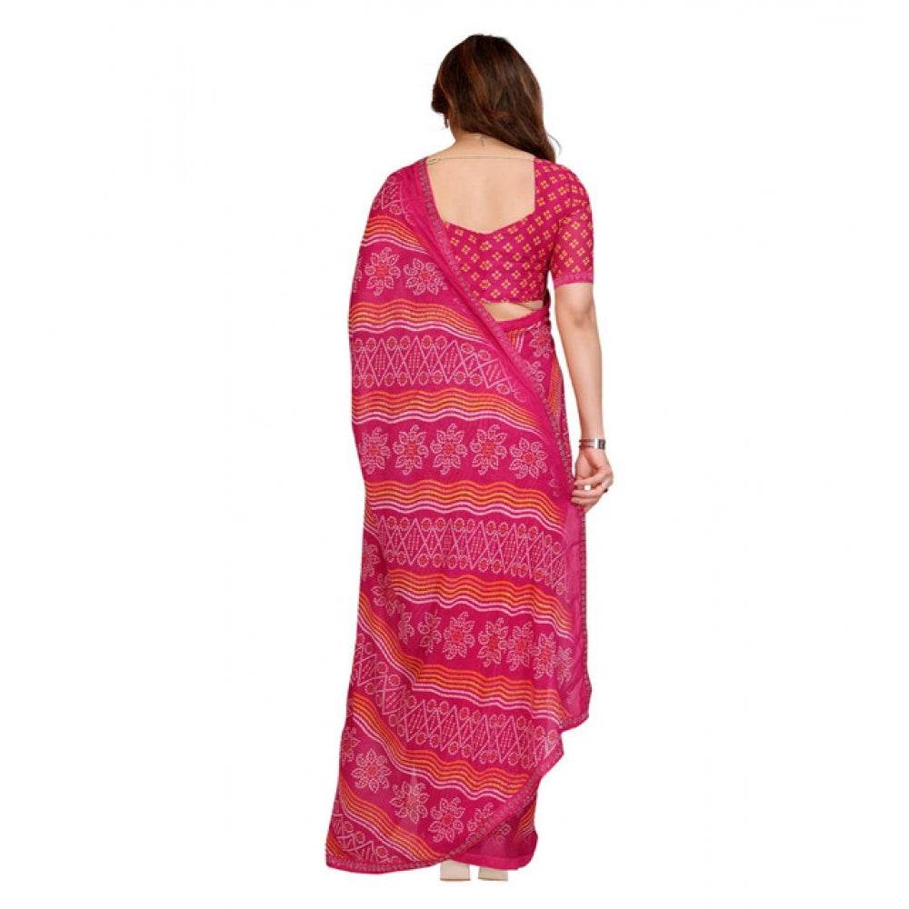 Generic Women's Georgette Printed Saree With Unstitched Blouse 5.5Mtr (Pink) - MYLUXURY LANE ENTERPRISE