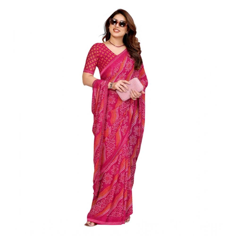 Generic Women's Georgette Printed Saree With Unstitched Blouse 5.5Mtr (Pink) - MYLUXURY LANE ENTERPRISE