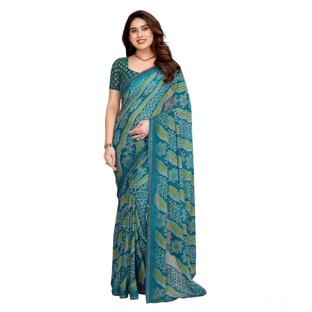 Generic Women's Georgette Printed Saree With Unstitched Blouse 5.5Mtr (Sky Blue) - MYLUXURY LANE ENTERPRISE