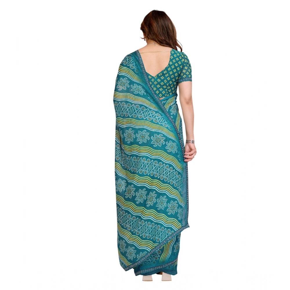 Generic Women's Georgette Printed Saree With Unstitched Blouse 5.5Mtr (Sky Blue) - MYLUXURY LANE ENTERPRISE