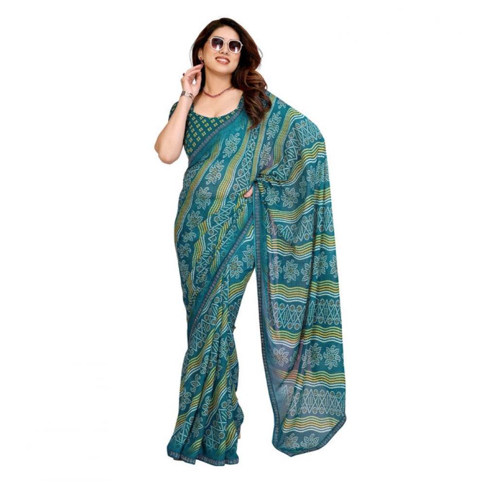Generic Women's Georgette Printed Saree With Unstitched Blouse 5.5Mtr (Sky Blue) - MYLUXURY LANE ENTERPRISE