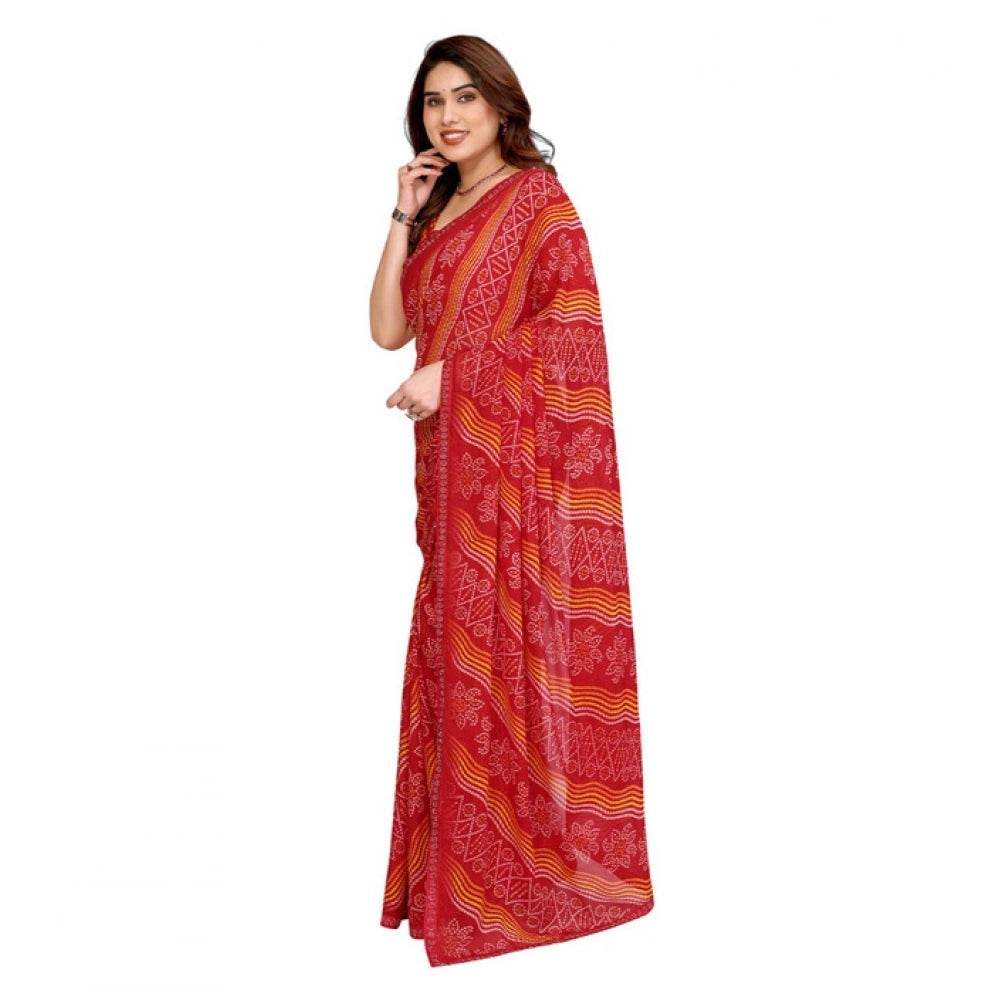 Generic Women's Georgette Printed Saree With Unstitched Blouse 5.5Mtr (Red) - MYLUXURY LANE ENTERPRISE