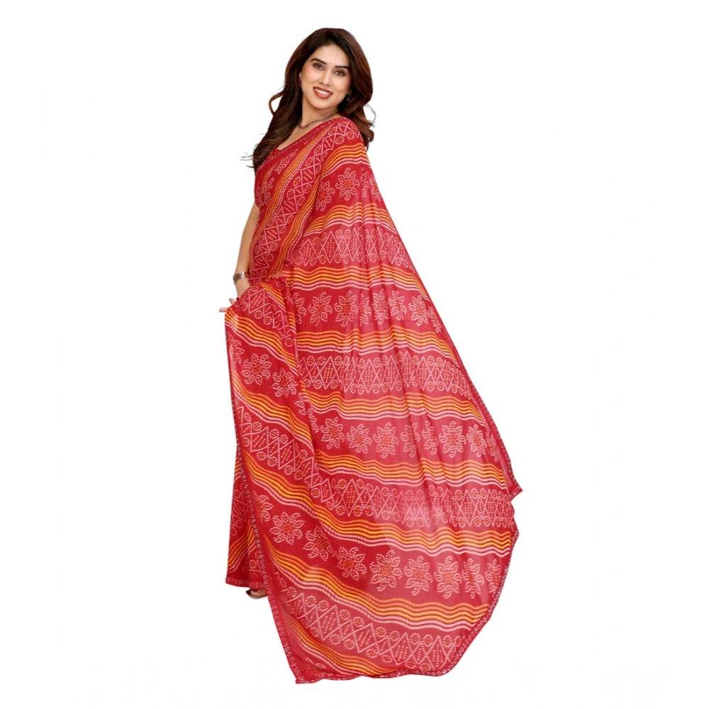 Generic Women's Georgette Printed Saree With Unstitched Blouse 5.5Mtr (Red) - MYLUXURY LANE ENTERPRISE