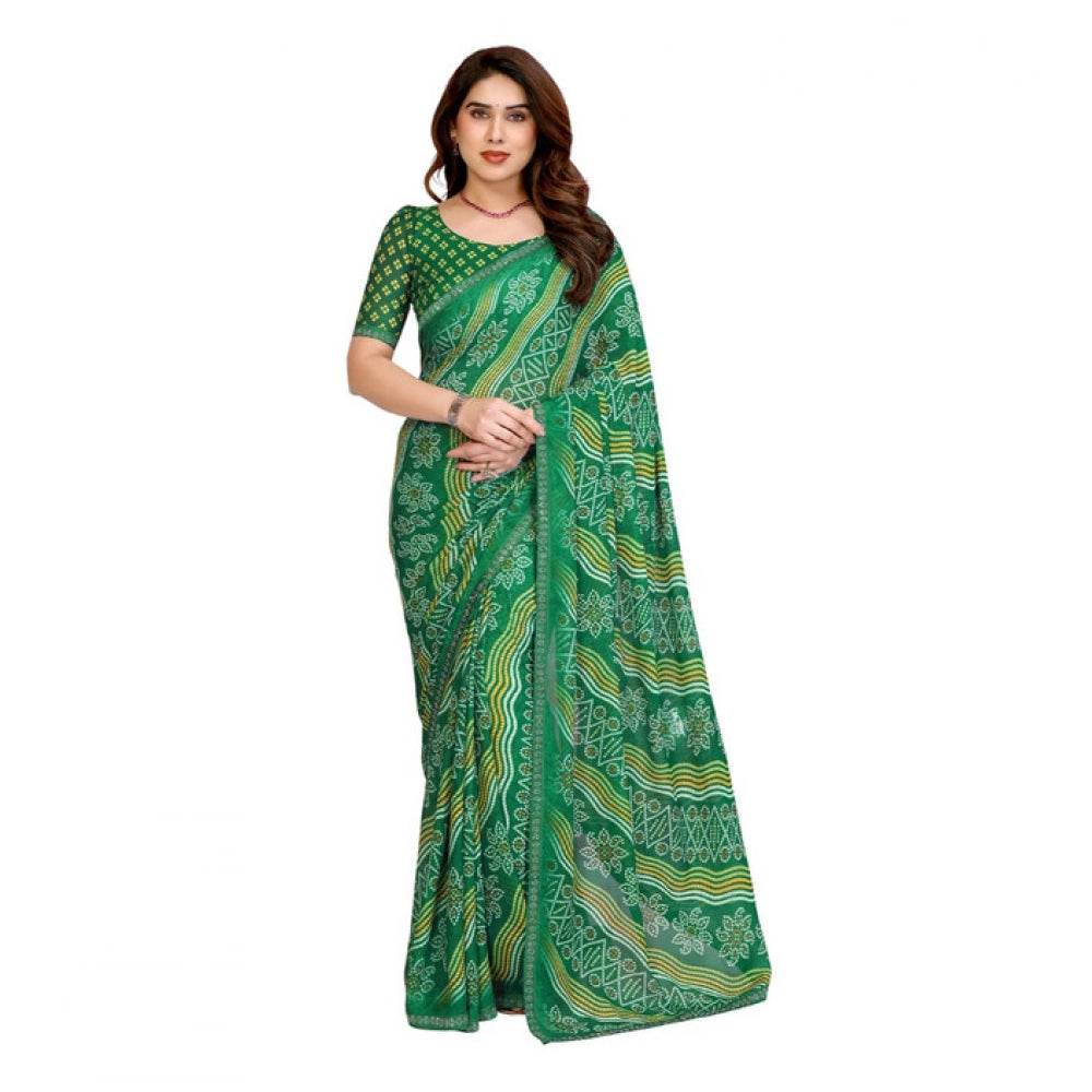 Generic Women's Georgette Printed Saree With Unstitched Blouse 5.5Mtr (Green) - MYLUXURY LANE ENTERPRISE
