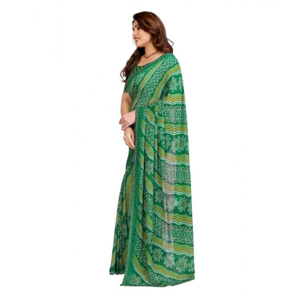Generic Women's Georgette Printed Saree With Unstitched Blouse 5.5Mtr (Green) - MYLUXURY LANE ENTERPRISE