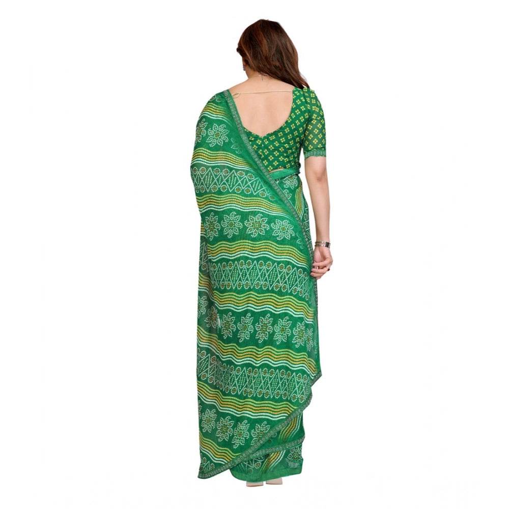 Generic Women's Georgette Printed Saree With Unstitched Blouse 5.5Mtr (Green) - MYLUXURY LANE ENTERPRISE