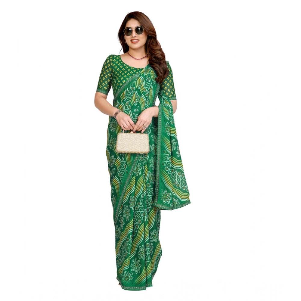 Generic Women's Georgette Printed Saree With Unstitched Blouse 5.5Mtr (Green) - MYLUXURY LANE ENTERPRISE