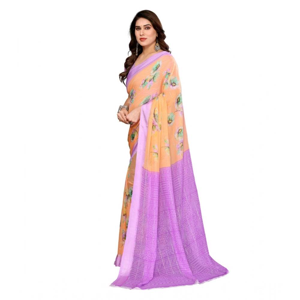 Generic Women's Georgette Printed Saree With Unstitched Blouse 5.5Mtr (Orange) - MYLUXURY LANE ENTERPRISE